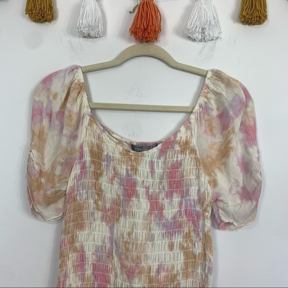 NWT Good Luck Gem Smocked White Pink Tie Dye Top Size Medium - Picture 4 of 12